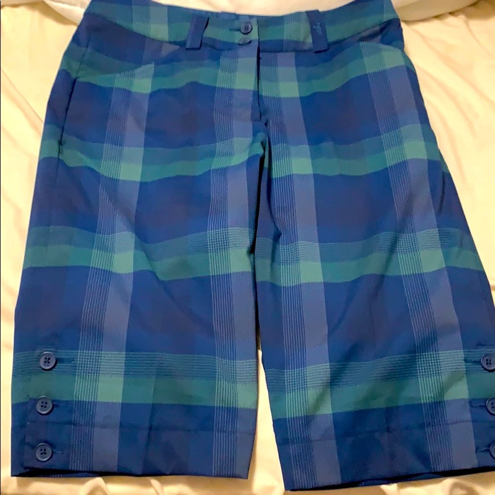 Nike Dry-fit golf shorts.  Size 2. Blue and green